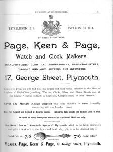 Advert circa 1890 for Messrs Page, Keen and Page, Plymouth